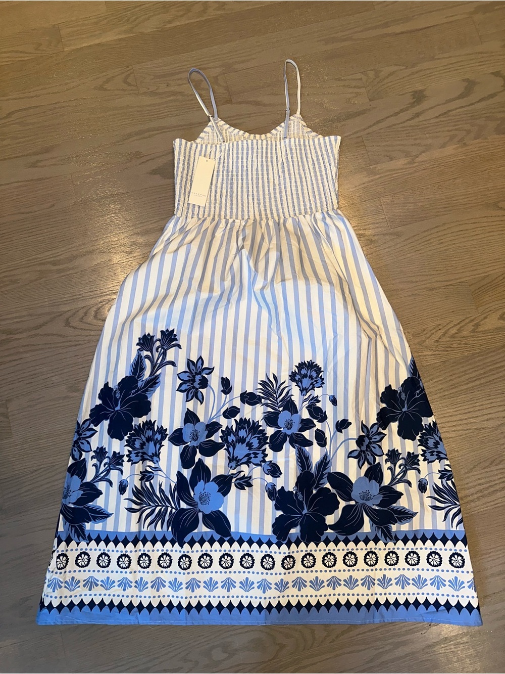 Calypso St. Barth Blue and White Floral Stripe Maxi Dress - Picture 2 of 6